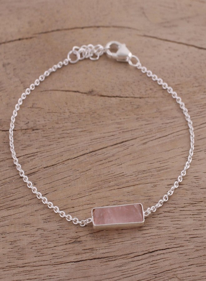 NOVICA Artisan Handmade Rose Quartz Pendant Bracelet 925 Silver from India Sterling Pink Birthstone [7.25 in min L x 8 in max L x 0.2 in W 1 mm W Pendant(s) 6.25 in L x 2.4 in W x 0.1 in D] ' - Image 2