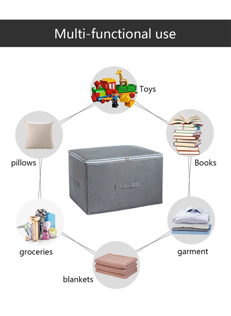 Jourvent 3PCS Storage Boxes with Zipper Lid Storage Boxes PP Plastic Board Foldable Home Storage Boxes with Lids, Basket Wardrobe Clothes Organizing Containers - Gray, Large Size 38 x 25 x 16 cm - Image 3