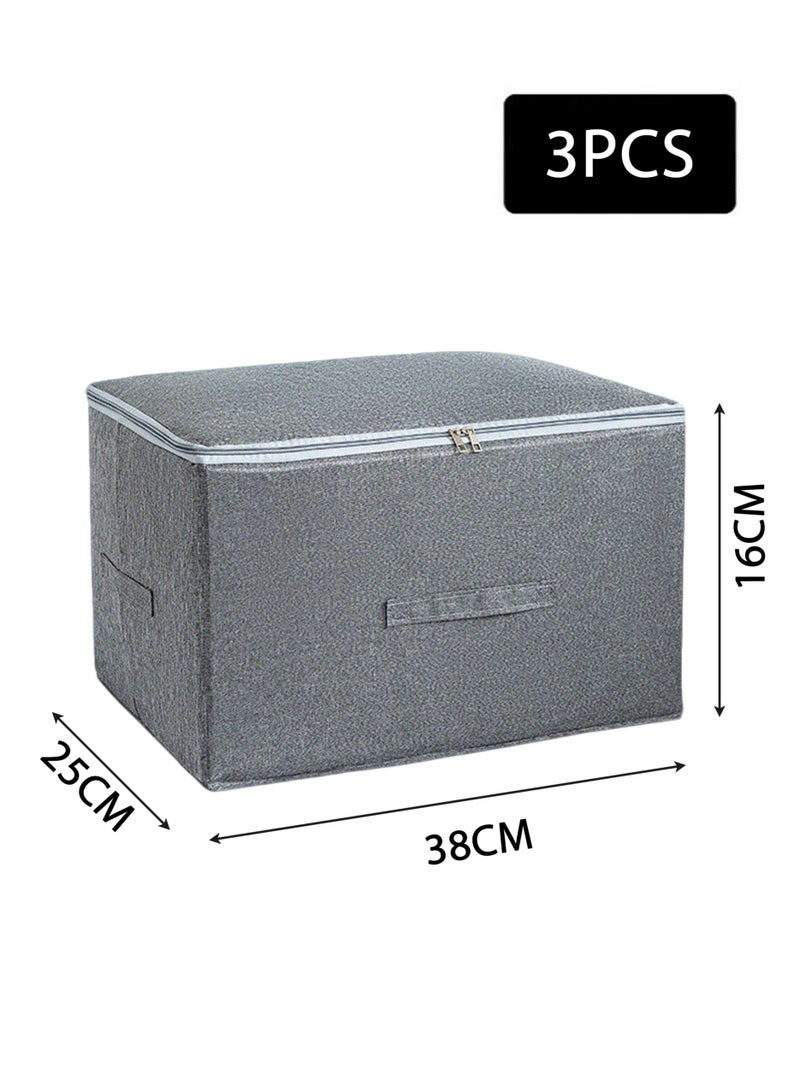 Jourvent 3PCS Storage Boxes with Zipper Lid Storage Boxes PP Plastic Board Foldable Home Storage Boxes with Lids, Basket Wardrobe Clothes Organizing Containers - Gray, Large Size 38 x 25 x 16 cm - Image 2