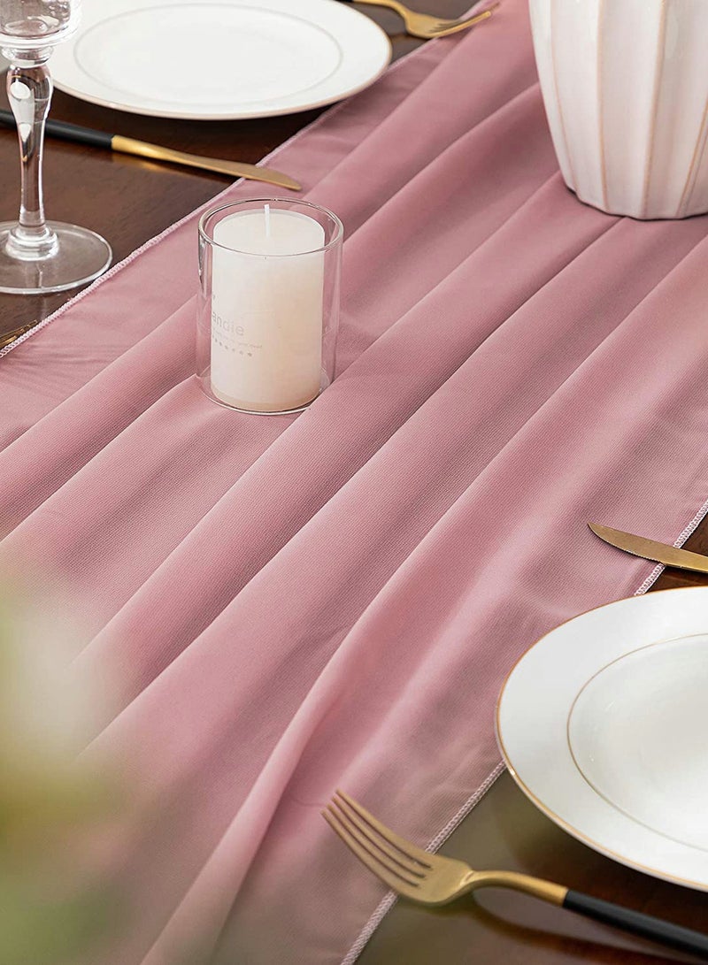 SYOSI Dusty Rose 10FT Chiffon Table Runner 27x120 Inches, Romantic Sheer Fabric, for Wedding Decorations, Baby Shower, Bridal Shower, and Birthday Party Cake Table Tulle Decorations, Wedding Drapery - Image 4