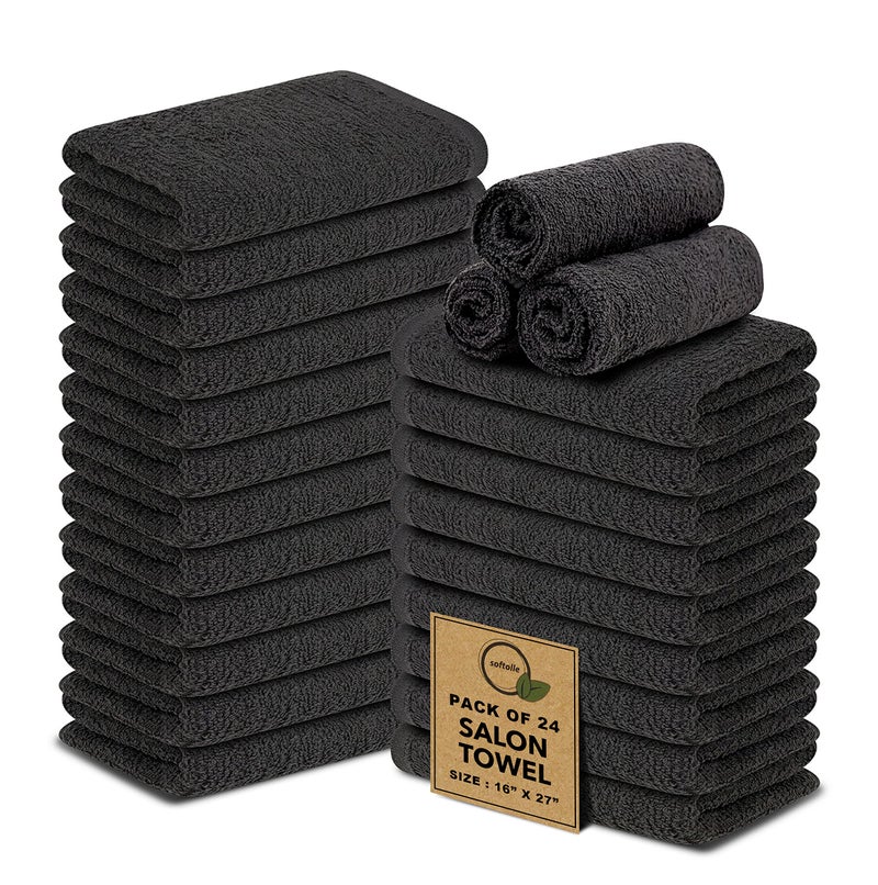 Softolle Softolle 100% Cotton Ring Spun Salon Towels- Pack of 24 (16  x 27 ) - Bulk Pack of Hand Towels - Not Bleach Proof - Used As Spa Towels  Hair Towel  Facial Towels  Gym Towel & Hand Towel (Grey)  - Image 1