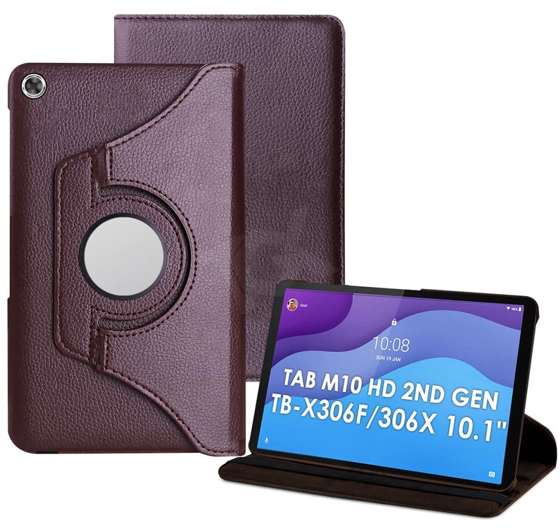 TGK Rotating Cover for Lenovo Tab M10 HD 2nd Gen TB-X306X / Smart Tab M10 HD 2nd Gen TB-X306F (Brown) 360 Degree Leather Smart Rotary Swivel Stand Case - Image 1