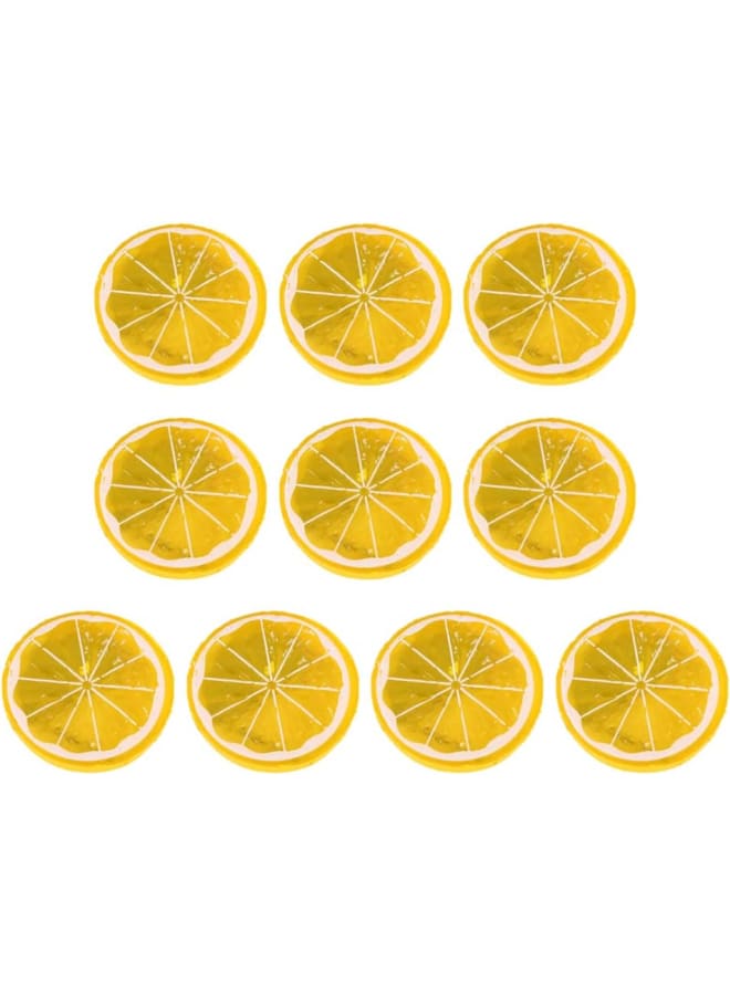 Description Lemon Charms Slices Mini Simulation Fruit Model Flatbacks Buttons Polymer Clay Beads for Fairy Garden Hair Accessories DIY Scrapbooking Phone Case Jewelry MakingFeatures- Color: Yellow.- Size: About 5 x 5 x 0.9cm.- Material: Plastic.age Including 10 x lemon slices - Image 1