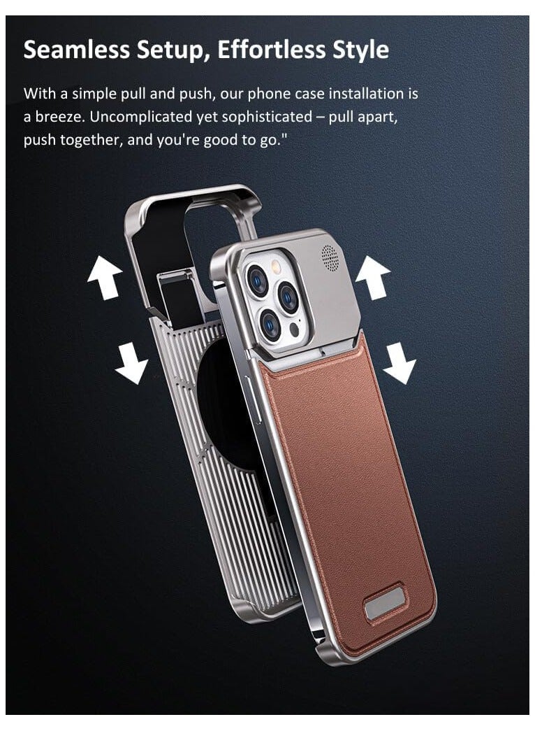 غطاء جلد من سبائك الألومنيوم للطيران لهاتف iPhone 16 Pro Max ، غطاء معدني نحيف ، حافظة هاتف جلدية خفيفة الوزن من أعلى الحبوب ، متوافق مع Magsafe ، ناشر عطر مدمج ، بني - Image 3