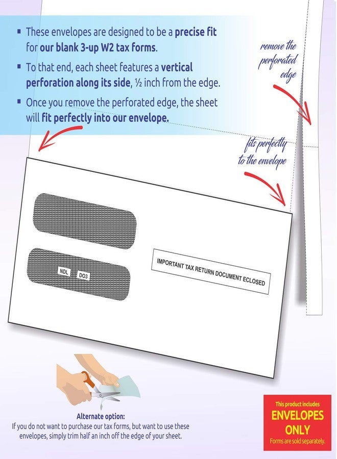 Next Day Labels 100 Envelopes, Designed to fit 2022 3-up Laser W-2 Forms, Horizontal Format - Image 3