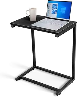 YSSOA Hardwood Surface C Shaped Sofa Side End Snack Table, 13.75" D x 21.75" W x 27" H, Black - Image 1