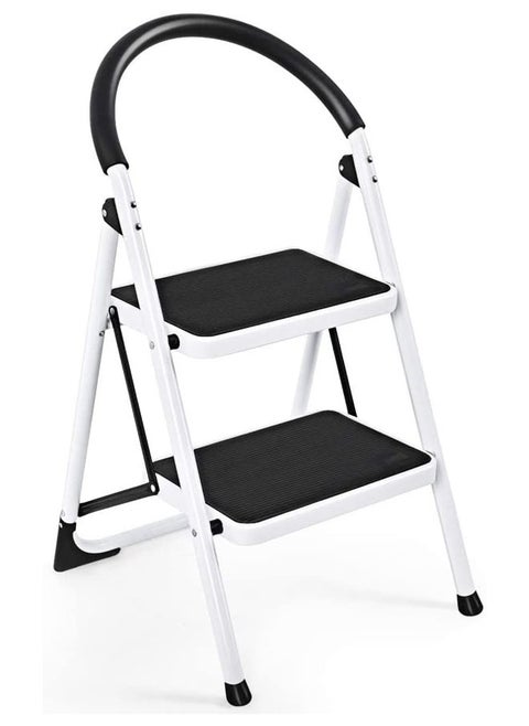 Multi-use white two-step metal ladder