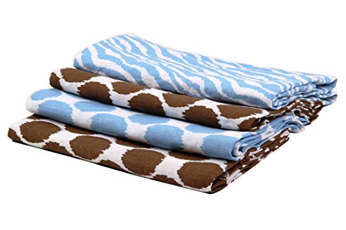 Bacati Ikat Blue/Chocolate Swaddling Muslin Blankets Set of 4 - Image 5