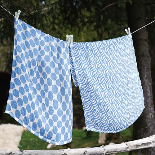 Bacati Ikat Blue/Chocolate Swaddling Muslin Blankets Set of 4 - Image 3