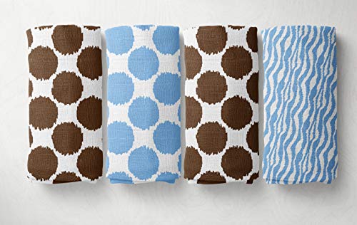 Bacati Ikat Blue/Chocolate Swaddling Muslin Blankets Set of 4 - Image 1