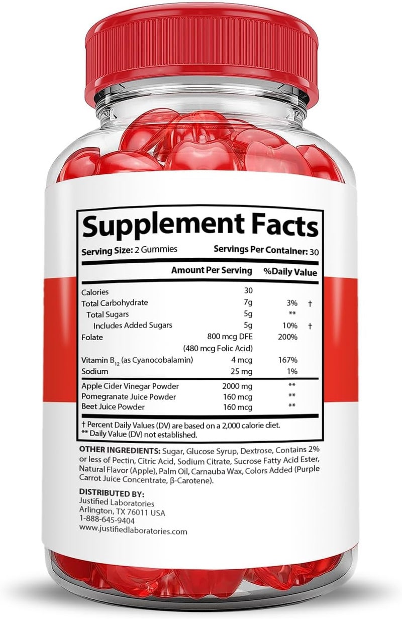 Justified Laboratories Rapid Lean Keto ACV Gummies Extreme 2000MG Rapid Lean Keto Gummies Apple Cider Vinegar Formulated with Pomegranate Beet Juice Powder B12 Vegan Non GMO 60 Gummys - Image 2