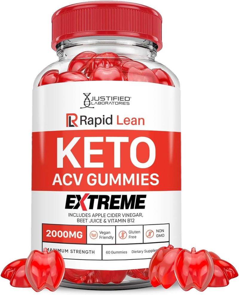 Justified Laboratories Rapid Lean Keto ACV Gummies Extreme 2000MG Rapid Lean Keto Gummies Apple Cider Vinegar Formulated with Pomegranate Beet Juice Powder B12 Vegan Non GMO 60 Gummys - Image 1