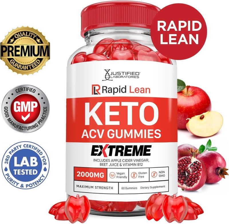 Justified Laboratories Rapid Lean Keto ACV Gummies Extreme 2000MG Rapid Lean Keto Gummies Apple Cider Vinegar Formulated with Pomegranate Beet Juice Powder B12 Vegan Non GMO 60 Gummys - Image 3
