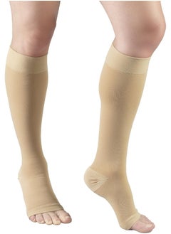 Truform Truform 15-20 mmHg Compression Stockings for Men and Women, Knee High Length, Open Toe, Beige, Medium  - Image 4