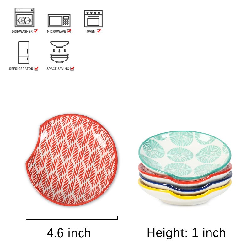 Selamica Ceramic Spoon Rest for Stove Top, 4.6 Inch Cooking Spoon Holder for Kitchen Counter, Stackable Utensil Rest Holder for Spatula Ladles Tong, Set of 4, Assorted Colors - Image 2