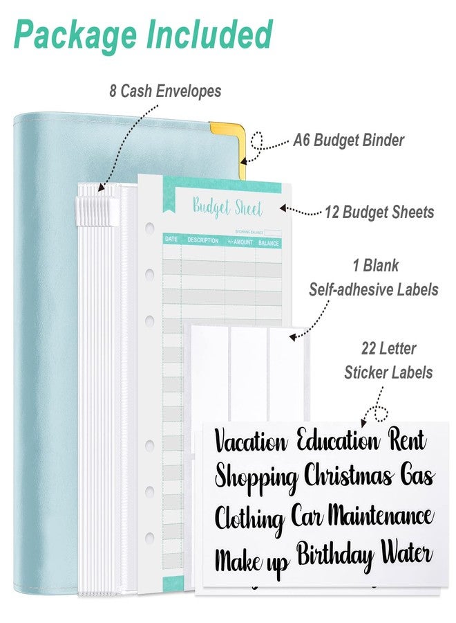 Rnivvi Budget Binder with Zipper Envelopes, A6 Money Saving Binder Cash Envelopes for Budgeting, PU Leather Planner Money Organizer for Cash Stuffing Planning, Cute System Wallet for Women Men, Blue - Image 3