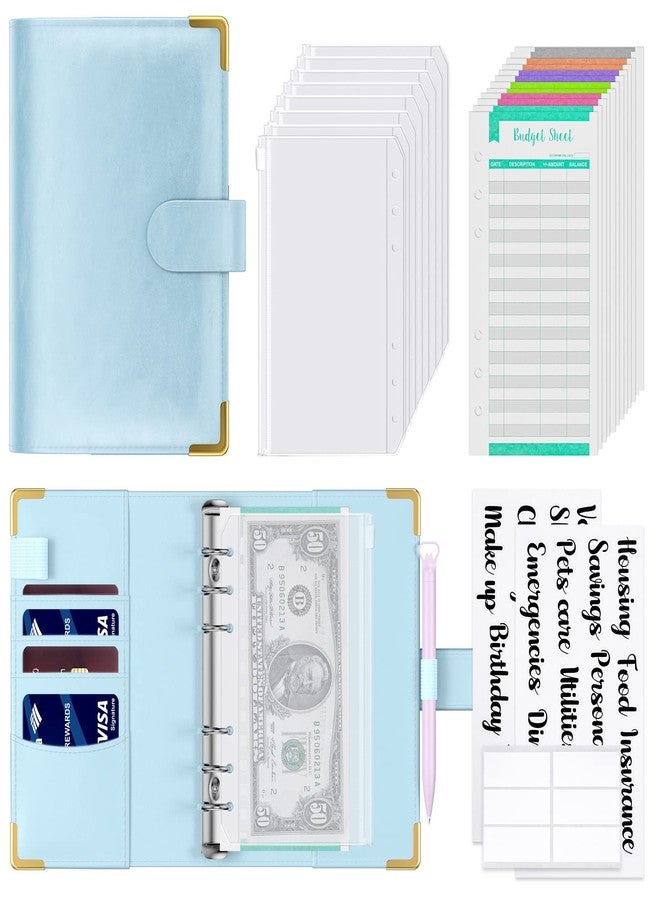 Rnivvi Budget Binder with Zipper Envelopes, A6 Money Saving Binder Cash Envelopes for Budgeting, PU Leather Planner Money Organizer for Cash Stuffing Planning, Cute System Wallet for Women Men, Blue - Image 1