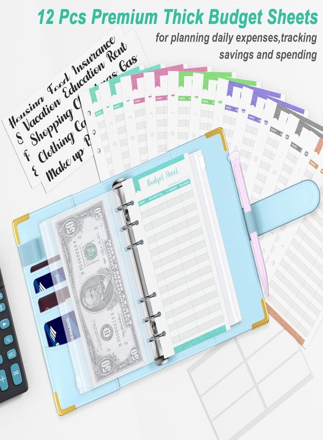 Rnivvi Budget Binder with Zipper Envelopes, A6 Money Saving Binder Cash Envelopes for Budgeting, PU Leather Planner Money Organizer for Cash Stuffing Planning, Cute System Wallet for Women Men, Blue - Image 5