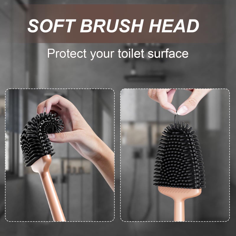 Sellemer Toilet Brush and Holder Set - Flexible Toilet Bowl Brush Head with Silicone Bristles, Compact Size for Storage and Organization, Ventilation Slots Base (1 Pack, Rose Gold) - Image 4