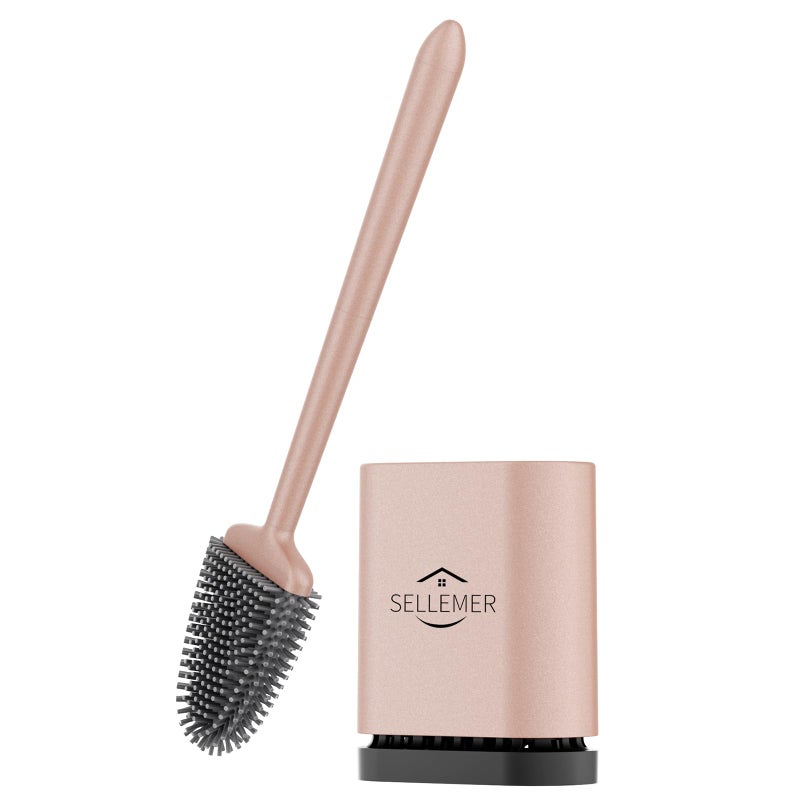Sellemer Toilet Brush and Holder Set - Flexible Toilet Bowl Brush Head with Silicone Bristles, Compact Size for Storage and Organization, Ventilation Slots Base (1 Pack, Rose Gold) - Image 1