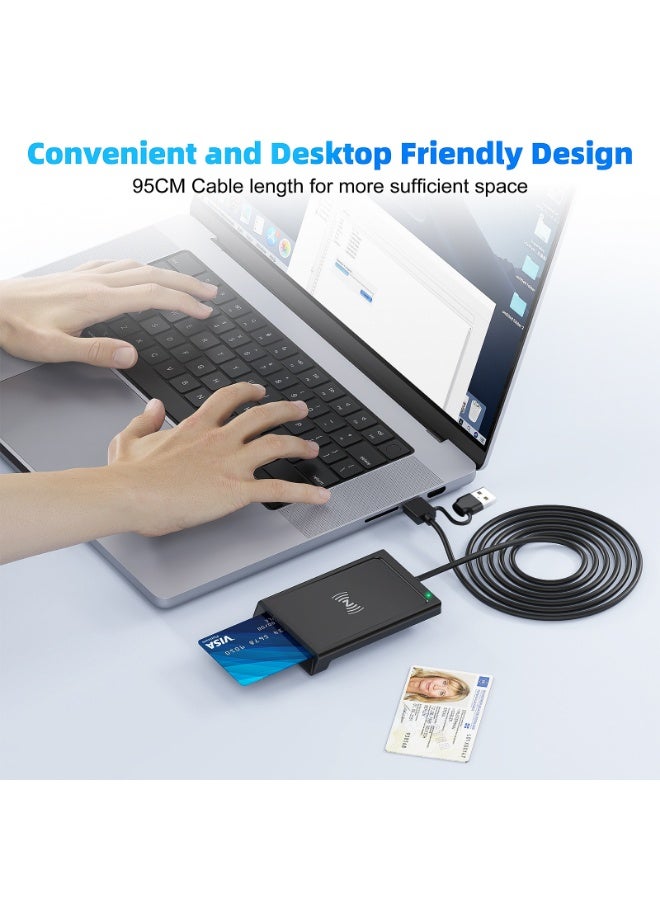 Rocketek Contact + NFC Smart Card Reader USB-A & USB-C Dual Interface, Plug & Play Smart Card Reader for ID Card SIM Card Bank Card eID Access Card, Compatible with Windows Mac Linux Android - Image 2