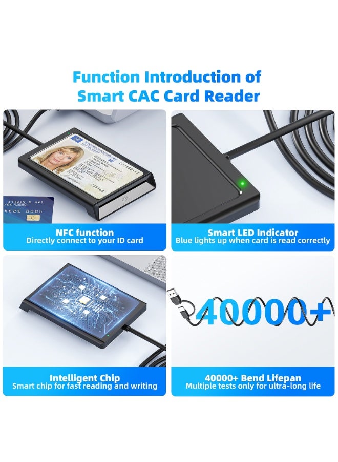 Rocketek Contact + NFC Smart Card Reader USB-A & USB-C Dual Interface, Plug & Play Smart Card Reader for ID Card SIM Card Bank Card eID Access Card, Compatible with Windows Mac Linux Android - Image 3