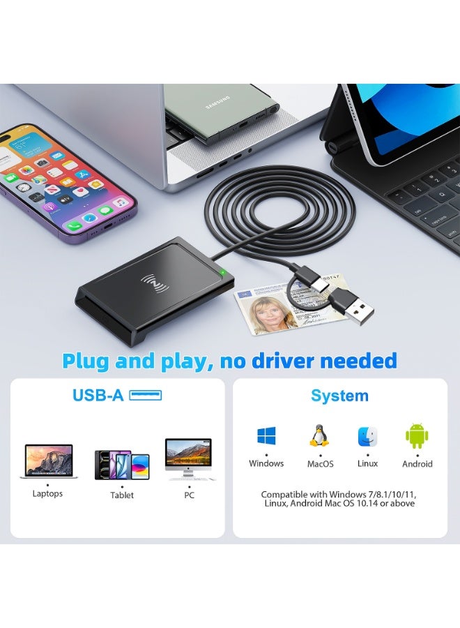 Rocketek Contact + NFC Smart Card Reader USB-A & USB-C Dual Interface, Plug & Play Smart Card Reader for ID Card SIM Card Bank Card eID Access Card, Compatible with Windows Mac Linux Android - Image 5