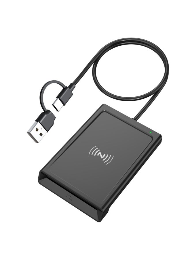 Rocketek Contact + NFC Smart Card Reader USB-A & USB-C Dual Interface, Plug & Play Smart Card Reader for ID Card SIM Card Bank Card eID Access Card, Compatible with Windows Mac Linux Android - Image 1