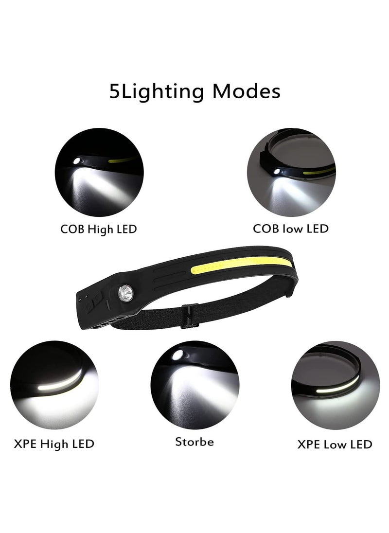 Generic - 2 Pcs USB Rechargeable Headlamp with All Perspectives Induction 230° Illumination, 5 Modes Motion Sensor Headlamp Flashlight, Outdoor Waterproof Headlight for Running, Fishing, Camping - Image 1