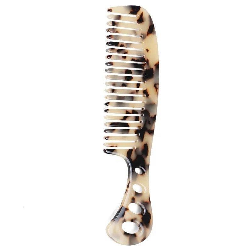 Bluejw Fashion 4-Holes Long Handle Hairbrush, Hollow Design Acetate Comb, 13cm Handmade Portable Comb for Women - Image 2