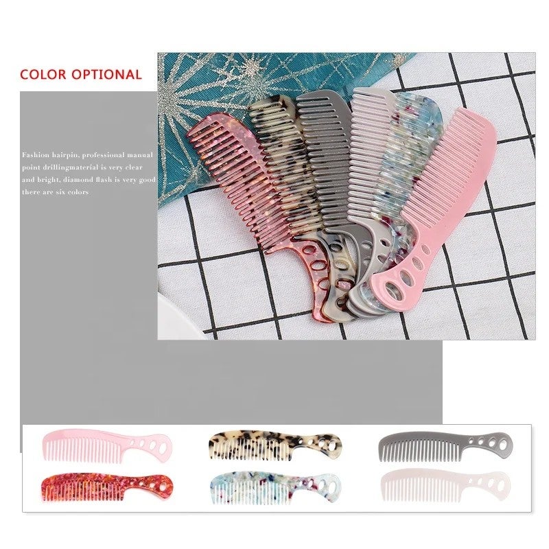 Bluejw Fashion 4-Holes Long Handle Hairbrush, Hollow Design Acetate Comb, 13cm Handmade Portable Comb for Women - Image 5