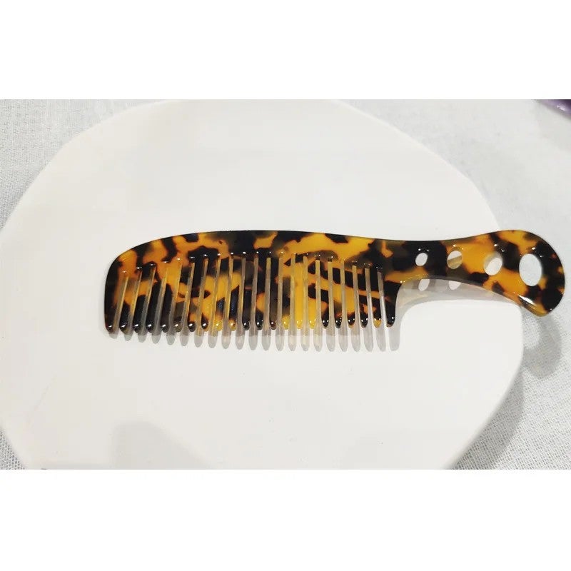 Bluejw Fashion 4-Holes Long Handle Hairbrush, Hollow Design Acetate Comb, 13cm Handmade Portable Comb for Women - Image 1