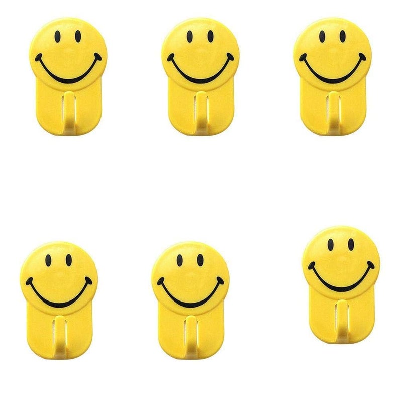 PallRin SelfAdhesive Smiley Face Wall Hooks Heavy Duty 1 Kg Load Capacity 2 Pack of 6 Assorted Color for Back Door Bathroom and Kitchen - Image 1