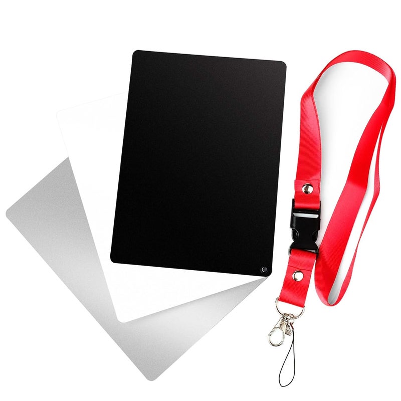 Fotokina Store 3-in-1 White Balance Card Set – 18% Gray, Black & White Exposure Cards for DSLR, Video & Film Cameras – Color Correction Tool for Photography – Size 18 cm x 12.8 cm - Image 1