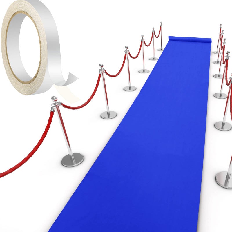 سجادة شابي زرقاء ملكية للجري للحفلات بسماكة 55 جرام لكل متر مربع مع شريط سجادة سجادة ممر لحفلات التخرج وحفلات الزفاف وأرضيات الرقص وإكسسوارات خارجية 4 × 164 قدم