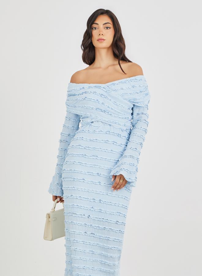 ستايلي فستان ميدي ضيق بياقة مكشوفة وكشكشة - Image 3