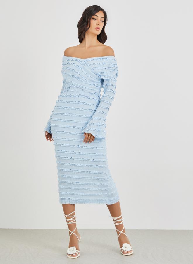 ستايلي فستان ميدي ضيق بياقة مكشوفة وكشكشة - Image 2