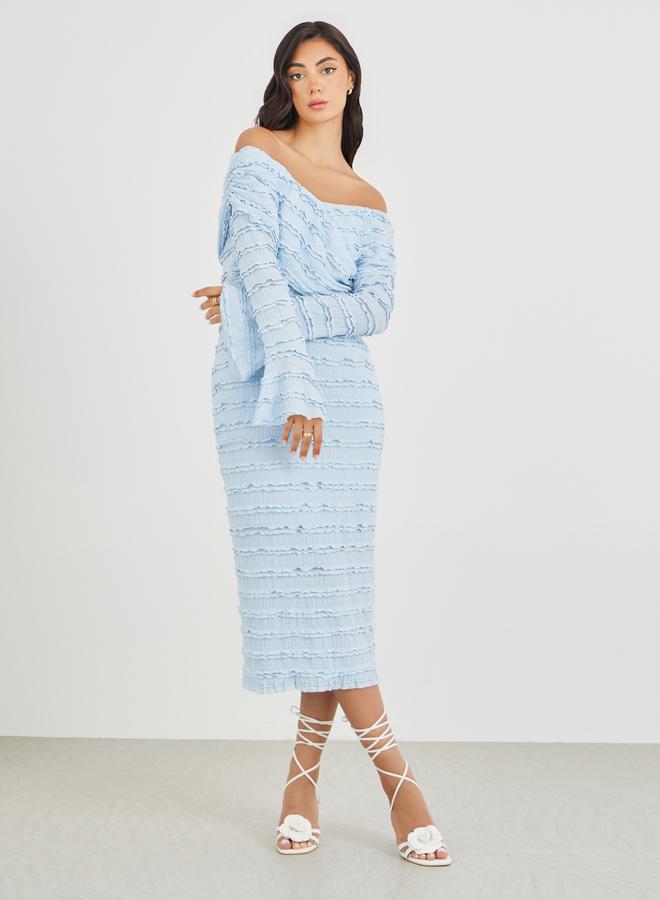 ستايلي فستان ميدي ضيق بياقة مكشوفة وكشكشة - Image 1