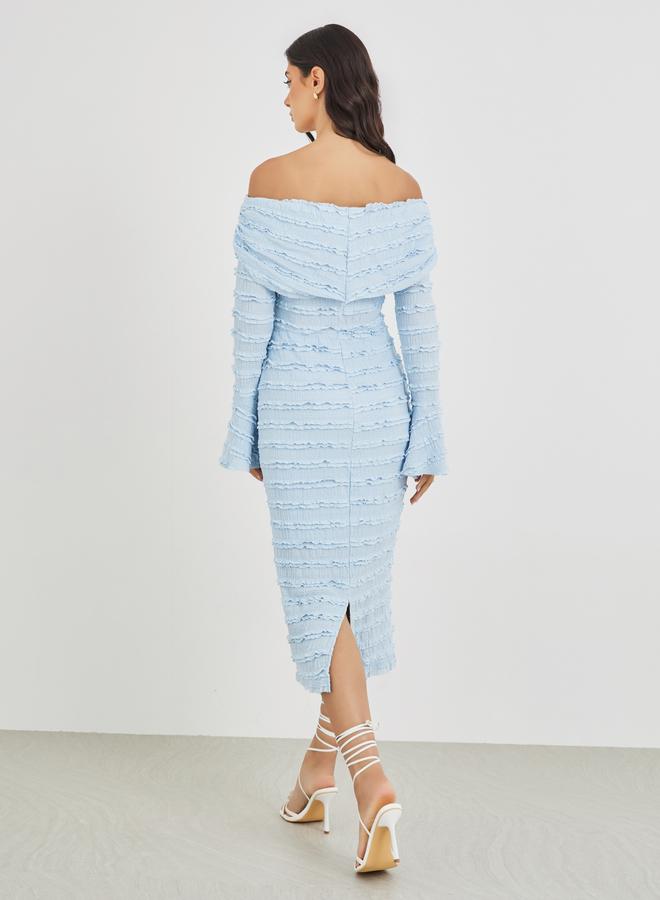 ستايلي فستان ميدي ضيق بياقة مكشوفة وكشكشة - Image 5