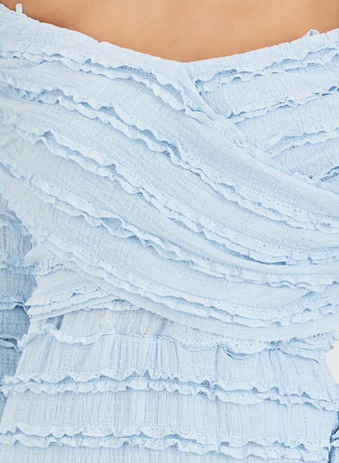 ستايلي فستان ميدي ضيق بياقة مكشوفة وكشكشة - Image 4