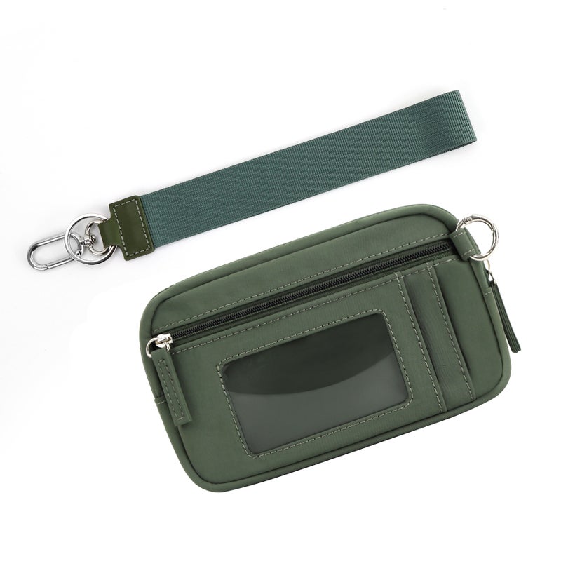 Transparent PVC Card Holder Wristlet - Olive Green - Image 1