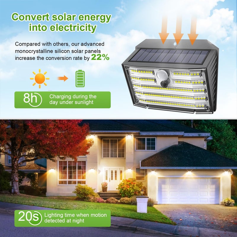 CLAONER Solar Lights Outdoor [ðŸ’ ððšðœð¤/126 LED], Wireless Motion Sensor Lights, IP65 Waterproof Security Lights 3 Modes, 270Â° Lighting Angle, Ultra-Bright Wall Lights for Deck Patio Fence Garage - Image 3