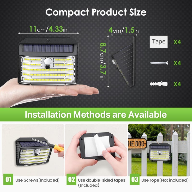 CLAONER Solar Lights Outdoor [ðŸ’ ððšðœð¤/126 LED], Wireless Motion Sensor Lights, IP65 Waterproof Security Lights 3 Modes, 270Â° Lighting Angle, Ultra-Bright Wall Lights for Deck Patio Fence Garage - Image 4