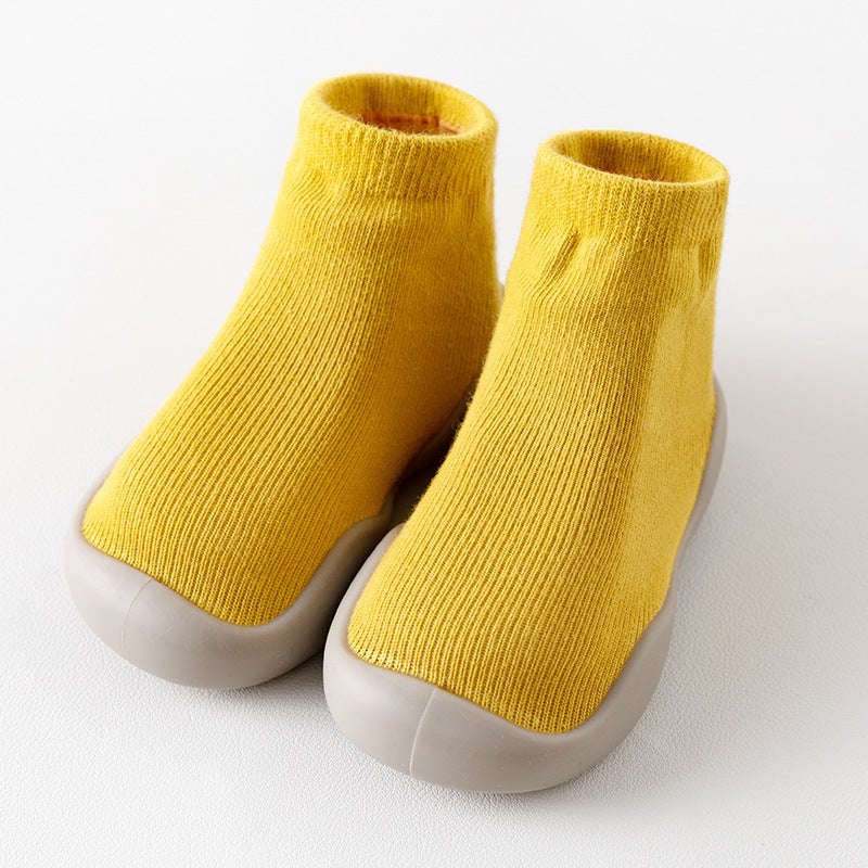 Kids Cartoon Sock Shoes Spring Autumn Anti-Slip Mid-Tube Yellow solid color 
