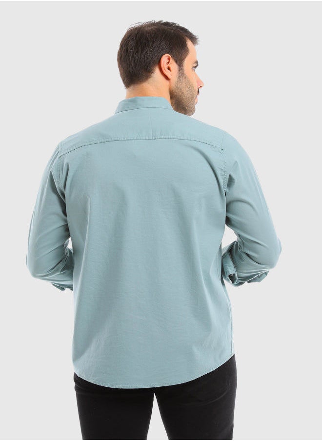 WHITE RABBIT - Turn Down Collar Long Sleeves Printed Shirt - Dark Mint Green - Image 1