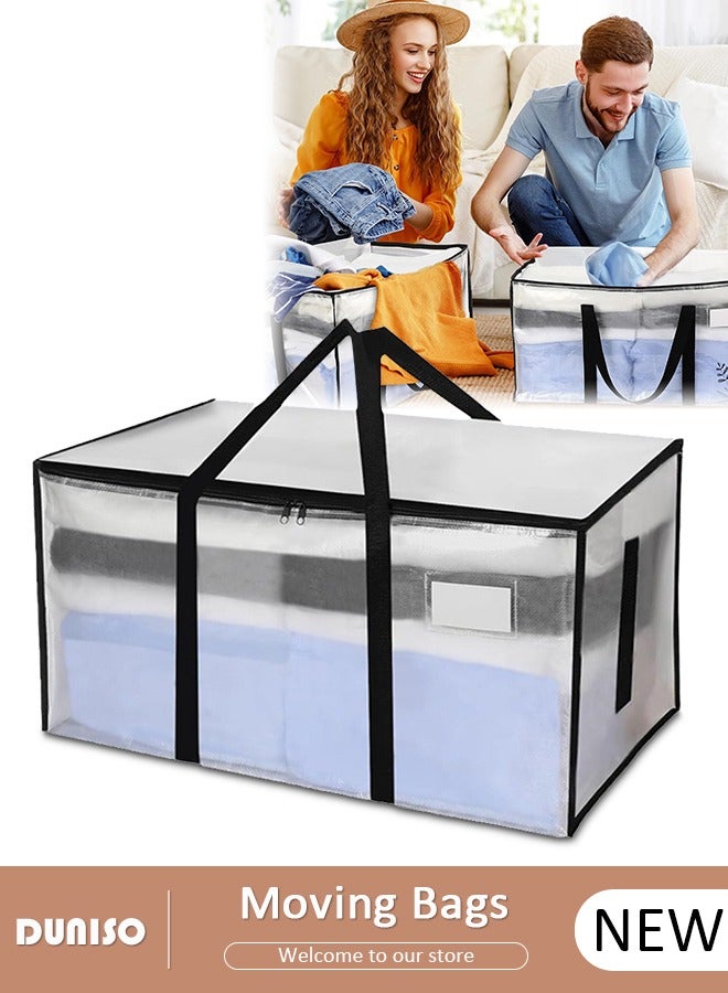 DUNISO Extra Large Heavy Duty Moving Bags,Waterproof Transparent Storage Totes with Strong Handles, Thickened Woven PP Packing Bags for Clothes, Blanket, Relocation, Travel Organizer - Image 1