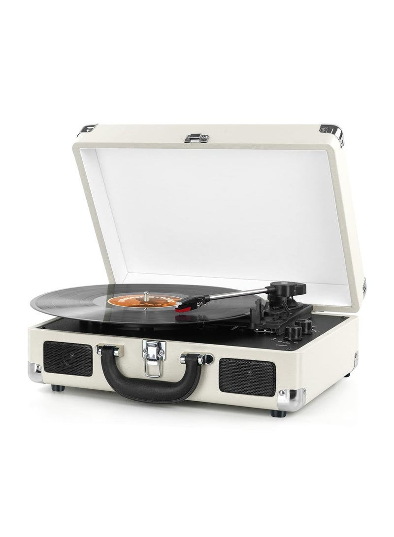Vinyl Record Player Wireless Turntable Bluetooth 3-Speed Portable Vintage Suitcase with Built-in Speakers, Includes Extra Stylus, RCA Out, AUX in