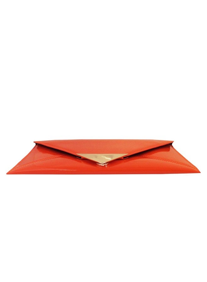 JNB Faux Patent Leather Glossy Envelope Clutch Orange - Image 4