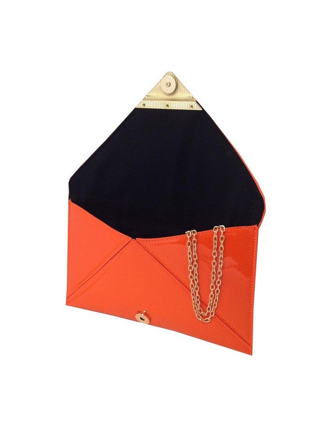 JNB Faux Patent Leather Glossy Envelope Clutch Orange - Image 5