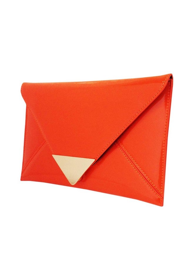 JNB Faux Patent Leather Glossy Envelope Clutch Orange - Image 3